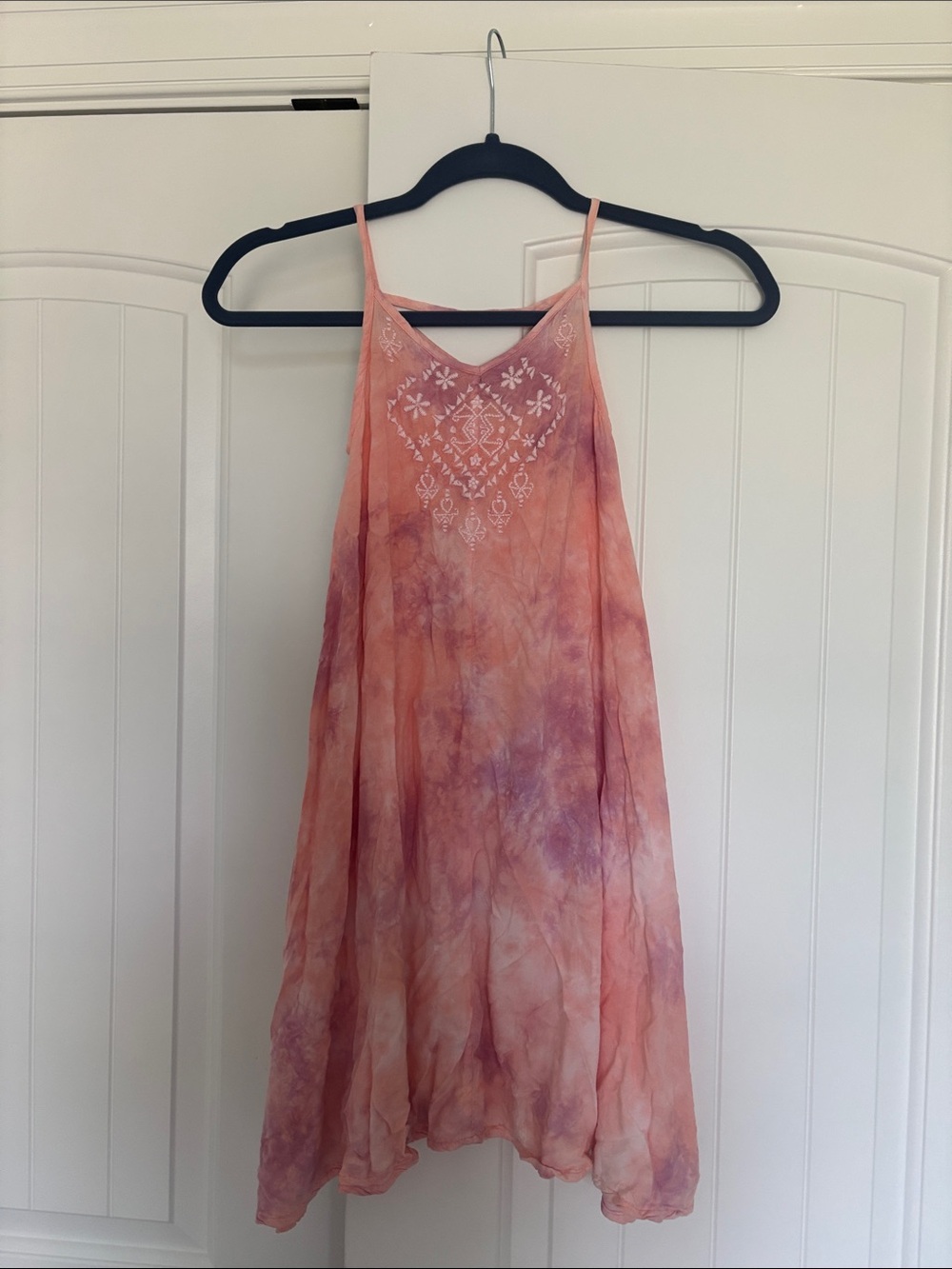 April Cornell Pink Tie-Dye Sundress with White Embroidery
